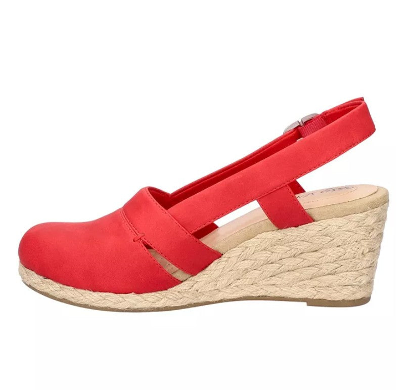 Easy Street Women's Size 11 Wide, Stargaze Espadrille Slingback Wedge Shoes, Red