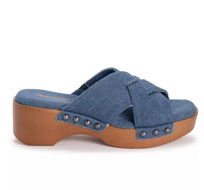 MUK LUKS Women's Size 9, Cadence Criss Cross Slide Sandals, Denim Blue