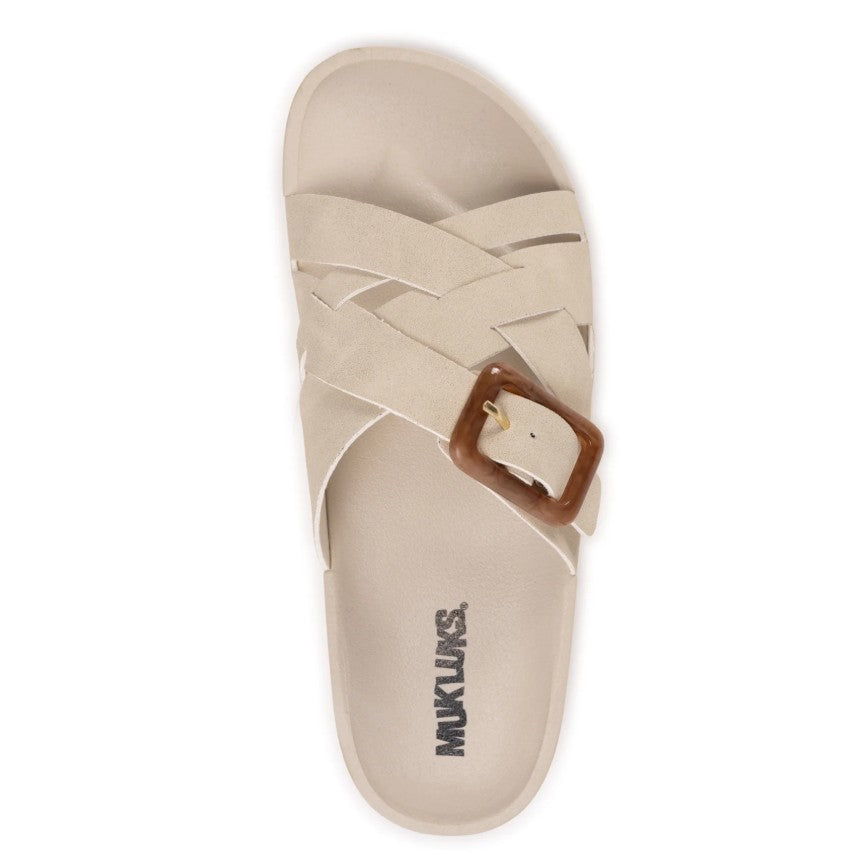 MUK LUKS Women's Size 9, Grand Shayna Adjustable Criss Cross Sandals Beige