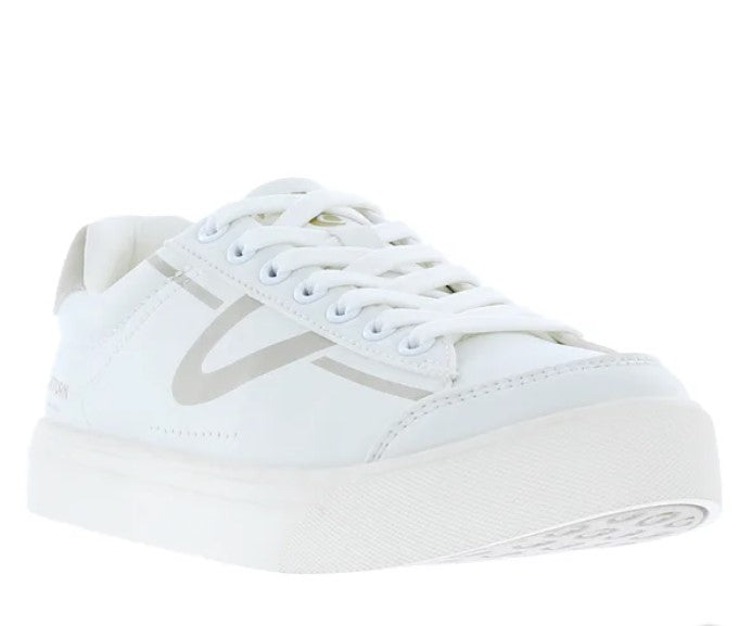 Tretorn Ladies' Size 8.5, Hopper Lace-Up Sneakers Shoes, White & Grey, Grade A