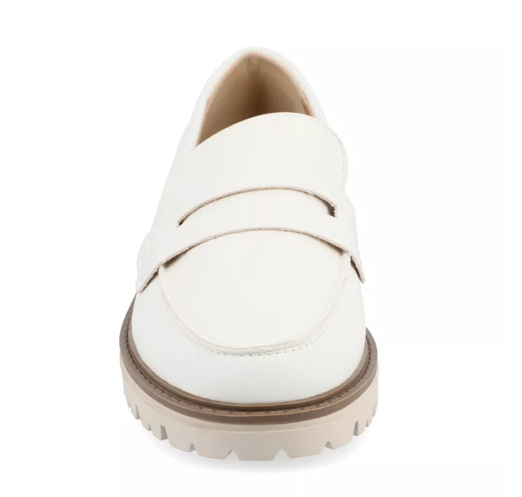 Journee Women's Size 6.5, Kenly Chunky Lug Sole Penny Loafer Shoes, White