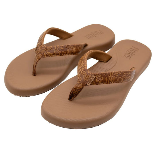 Flojos Women's Size 8 Flip Flops Sandals, Tan Artisan, Grade A