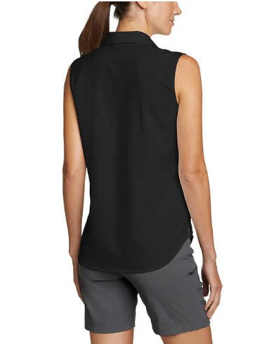 Eddie Bauer Ladies’ Size Small (4-6) Sleeveless Collared Tech Shirt, Black