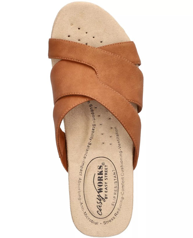 Easy Works by Easy Street Women's 8 WW, Ren Slip-Resistant Sandals, Tan