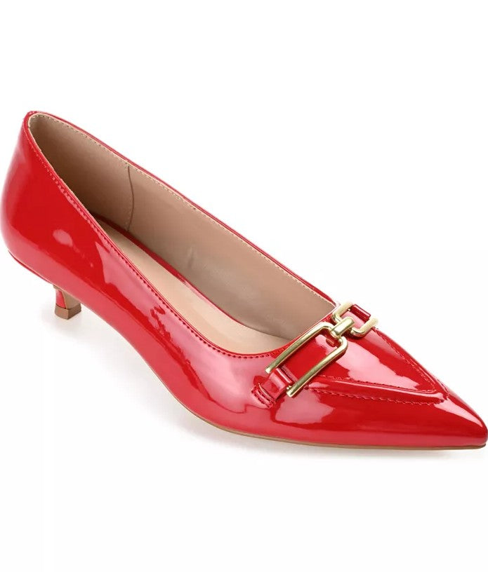 Journee Collection Rumi Women's Size 8, Pointed Toe Kitten Heel Pumps, Red