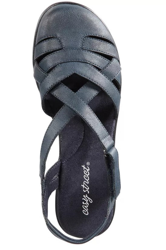 Easy Street Women's Size 7.5 M, Garrett Flats Closed Toe Sandals, Navy