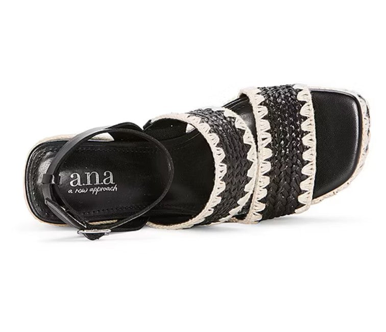 a.n.a Women's Size 8, Shore High Wedge Espadrille Sandals, Black