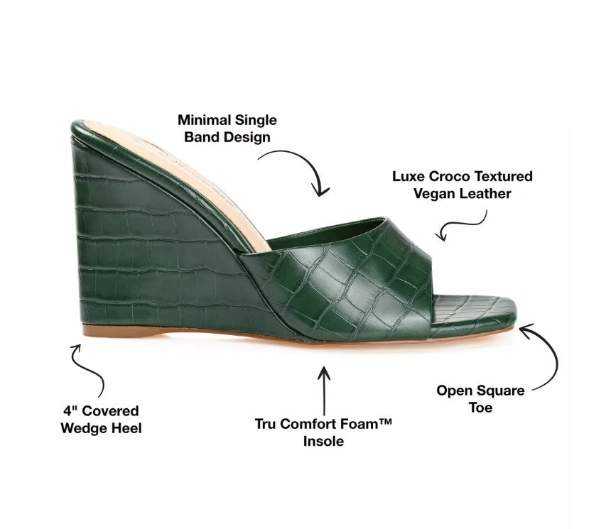 Journee Collection Women Size 6, Vivvy Wedge Heel Sandals, Green Faux Croc