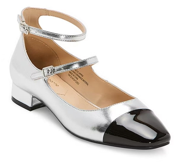Liz Claiborne Women's Size 8.5 Wide, Cap Toe Mary Jane Ballet Flats, Silver