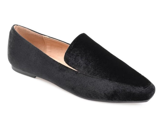 Journee Collection Silas Womens Size 9.5, Square Toe Flats Loafers, Black Velvet