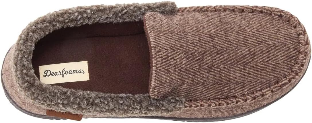 Dearfoams Mens' Size Medium (9-10), Indoor/Outdoor Memory Foam Slippers, Coffee