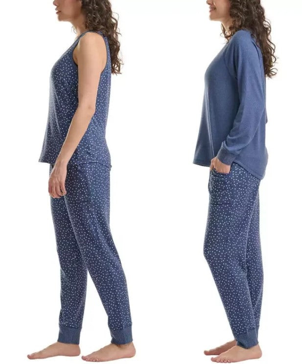 Live Love Lounge Ladies' Small (4-6), 3-Pc Pajamas, Blue Dots