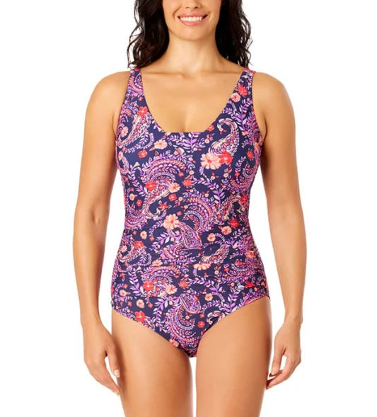 Lands' End Ladies' Size XS (2-4) One-Piece Swimsuit, Floral Paisley Light Purple