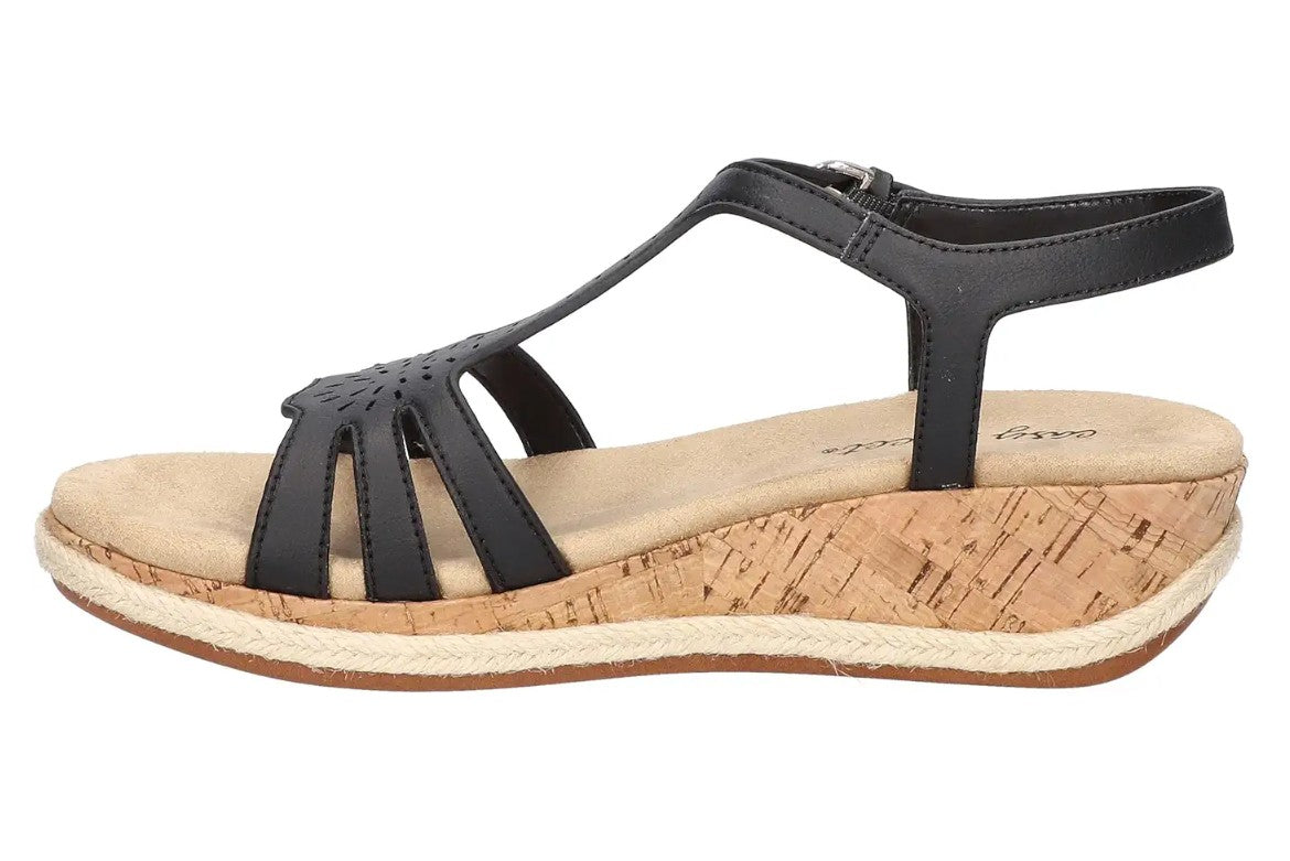 Easy Street Women's Size 7.5 M, Dorinda Cork Wedge Comfort Sandals, Black