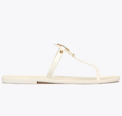 Tory Burch Ladies' Size 7 Mini Miller Flat Thong Jelly Sandal, Ivory / Gold