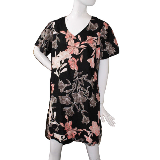 Nicole Miller Ladies' Size Medium Linen Blend Dress, Black Floral
