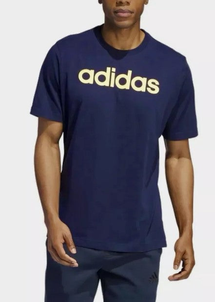 adidas Men's Size Large Short Sleeve Graphic Tee T-Shirt, Navy / Gold