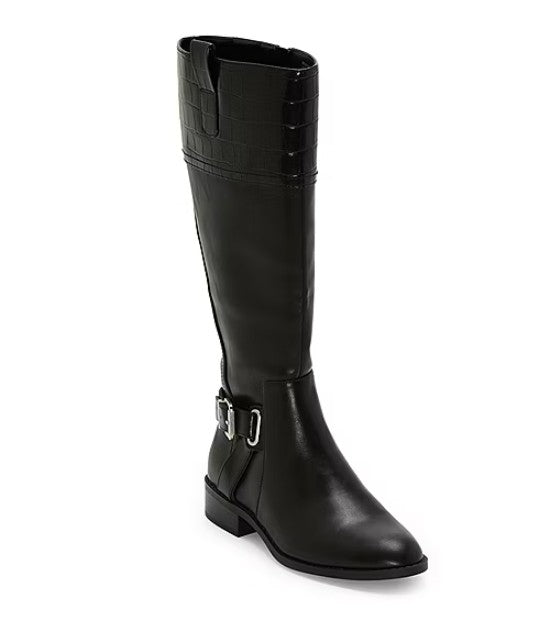 St. John's Bay Women's 8 Wide, Roslyn Wide Calf Stacked Heel Riding Boots, Black
