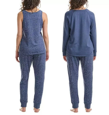 Live Love Lounge Ladies' Small (4-6), 3-Pc Pajamas, Blue Dots