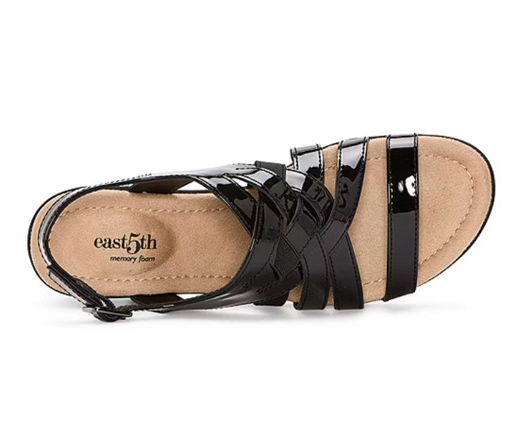 east 5th Women's Size 7.5, Hickery Heeled Criss-Cross Strap Sandals, Black