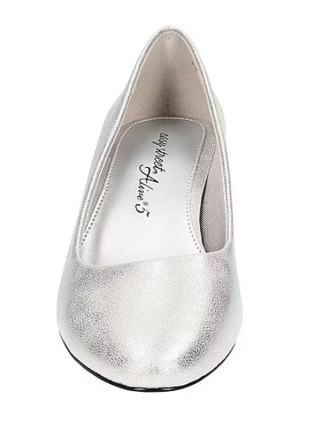 Easy Street Women's Size 8 M, Ballari Low Block Heel Pumps Dress Shoes, Silver