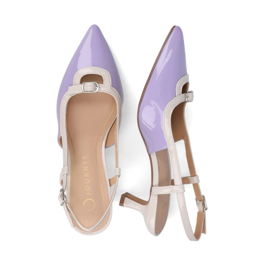 Journee Women's Size 8 Wide, Padma Slingback Kitten Heel Pumps, Patent Lilac