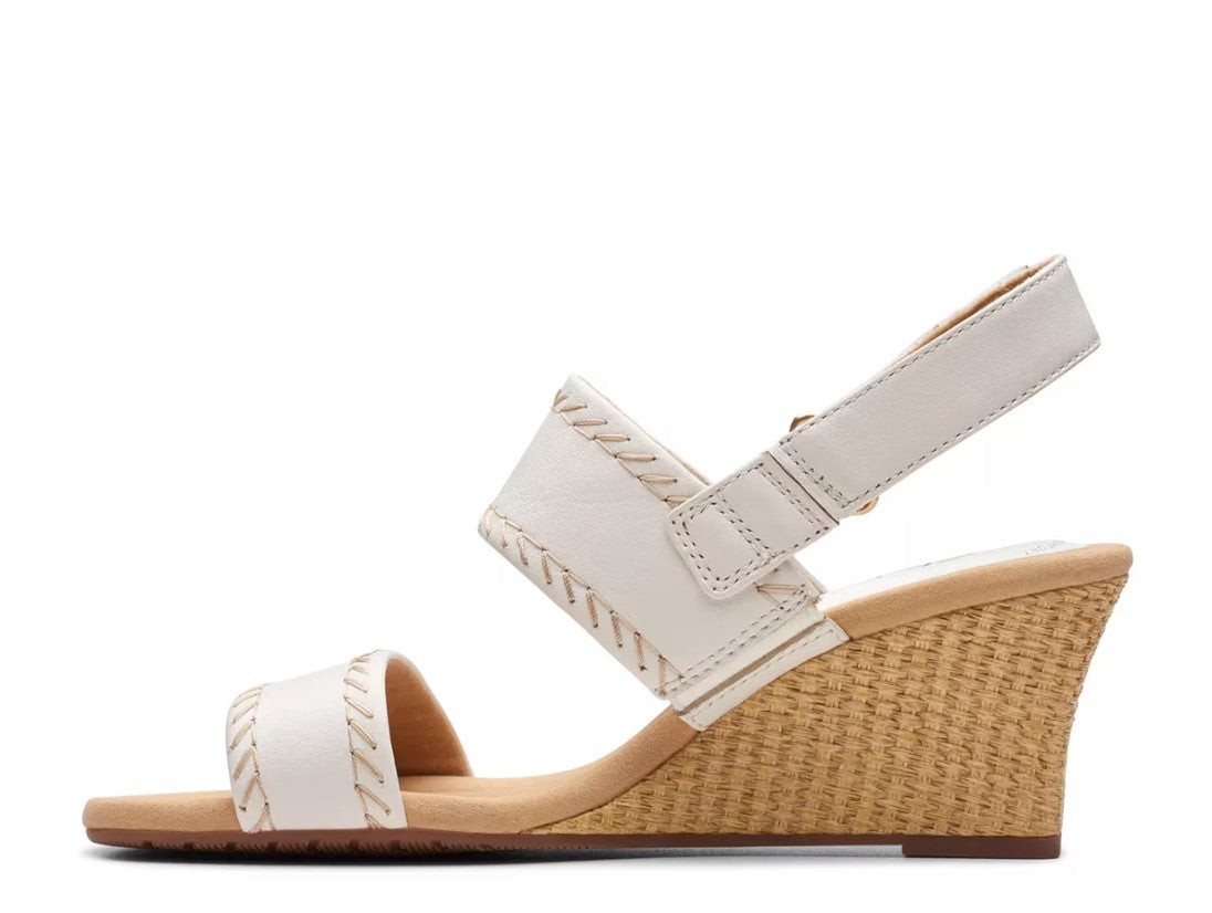 Clarks Women's Size 7, Kyarra Rose Wedge Sandals, White Leather