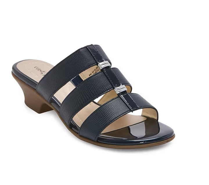 east 5th Women's Size 8, Elden Heeled Slip On Strappy Sandals, Black (NO BOX)