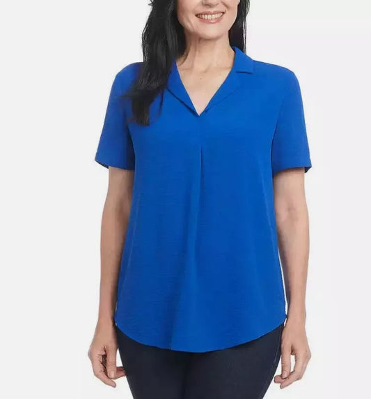 Hilary Radley Ladies' Size X-Small (0-2) Short Sleeve V-Neck Blouse, Blue