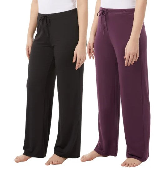 32 Degrees Ladies' Size Medium Lounge Pant, 2-Pack, (1) Black (1) Prune Purple