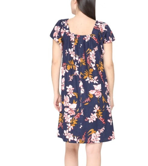 Nicole Miller Ladies' Size XXL (18) Linen Blend Dress, Blue Floral Print