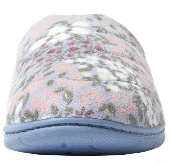 Dearfoams Women's Size Medium (7/8) Indoor/Outdoor Slippers, Blue Floral