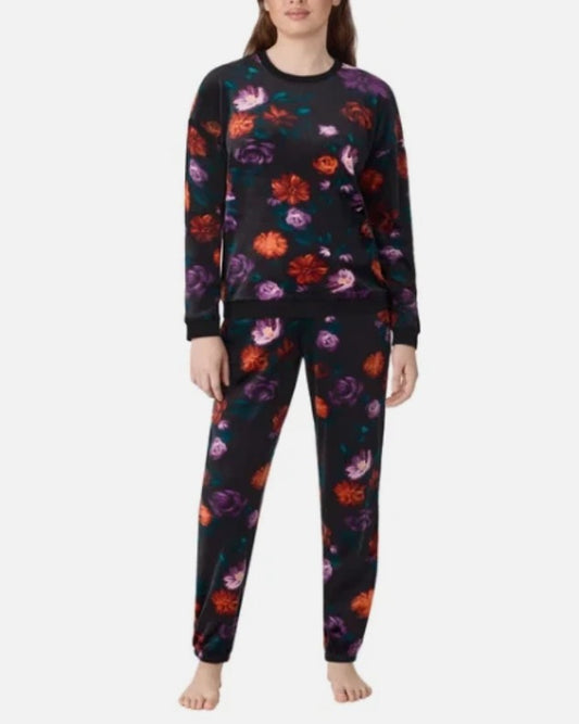 Room Service Women's Size Medium, 2-piece Jogger Pajama Set, Black Floral