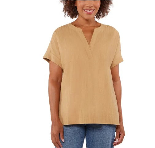 Matty M Ladies' Size XL (14-16) Cotton Popover Top, Yellow (Honey)