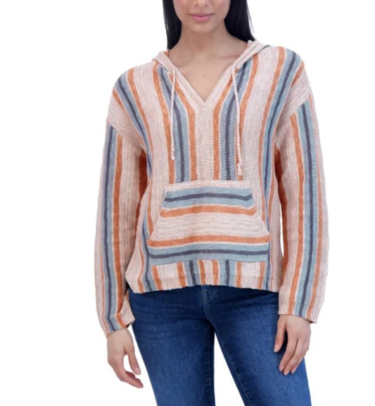 Lucky Brand Women's Size Large (12-14) Baja Sweater Hoodie, Multi Stripe
