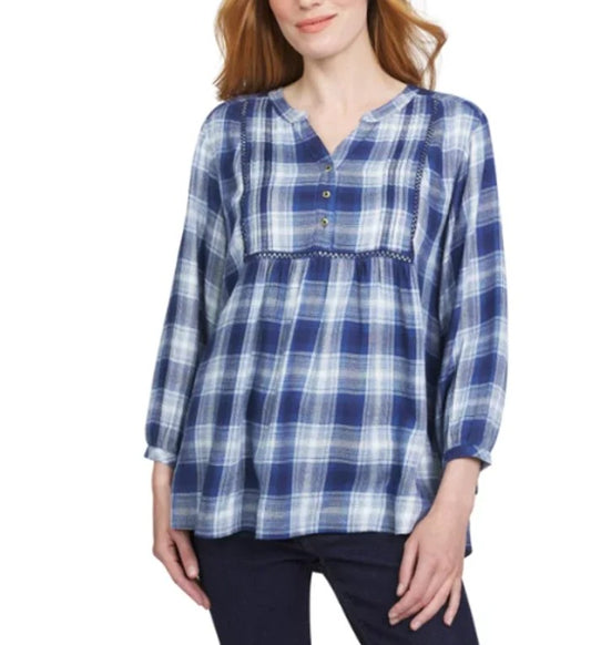 Wrangler Women's Size Large (12-14) Long Sleeve Plaid Blouse, Blue