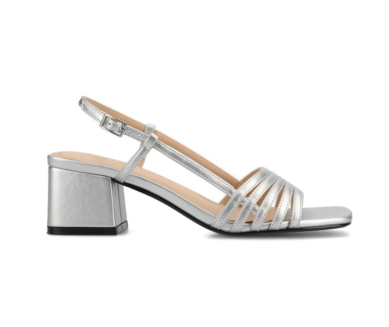 Journee Collection Womens Size 7.5, Shayana Slingback Block Heel Sandals, Silver
