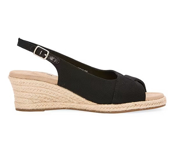St. John's Bay Women's Size 9 Wide, Lone Slingback Wedge Sandals, Black (NO BOX)