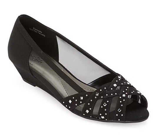 east 5th Women's Size 8.5 Wide, Rainley Peep Toe Slip-On Shoes, Black