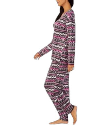 Nautica Ladies' Size Medium (8-10), 2-PC Silky Fleece Pajamas Set, Gray Fairisle