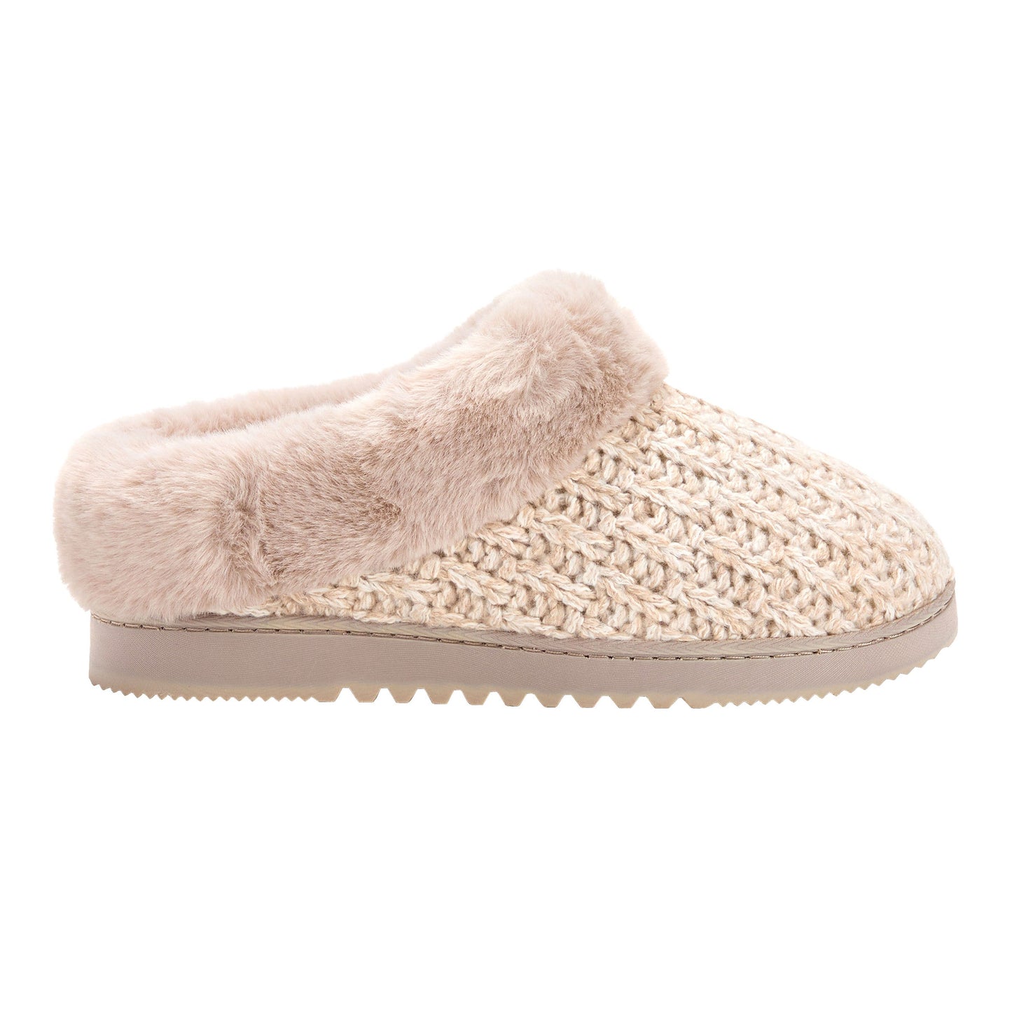 Dearfoams Ladies Medium (7/8), Memory Foam Cozy Knit Slippers, Oatmeal, Grade A