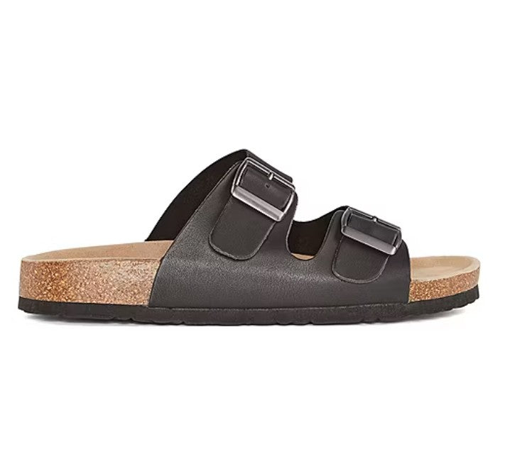 Arizona Jean Co Fireside Women's Size 6, Footbed Buckle Slide Sandals, Black