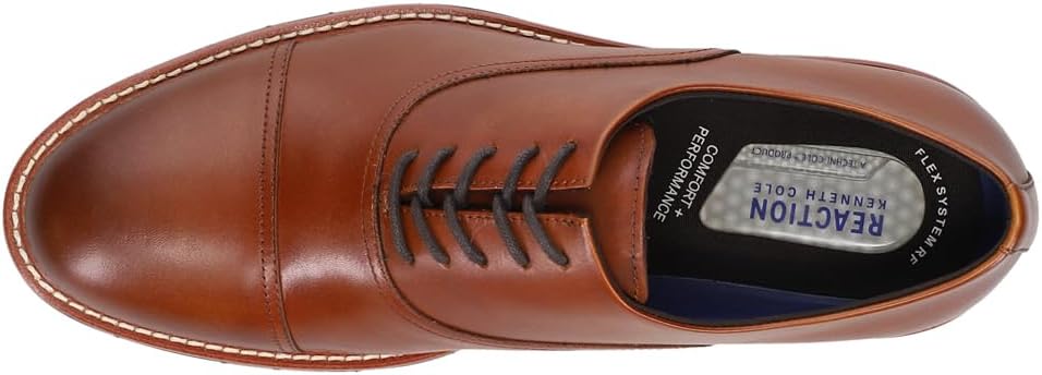 Kenneth Cole Reaction Men's Size 8 Cognac Leather Oxford Dress Shoe, Cognac, New in Box