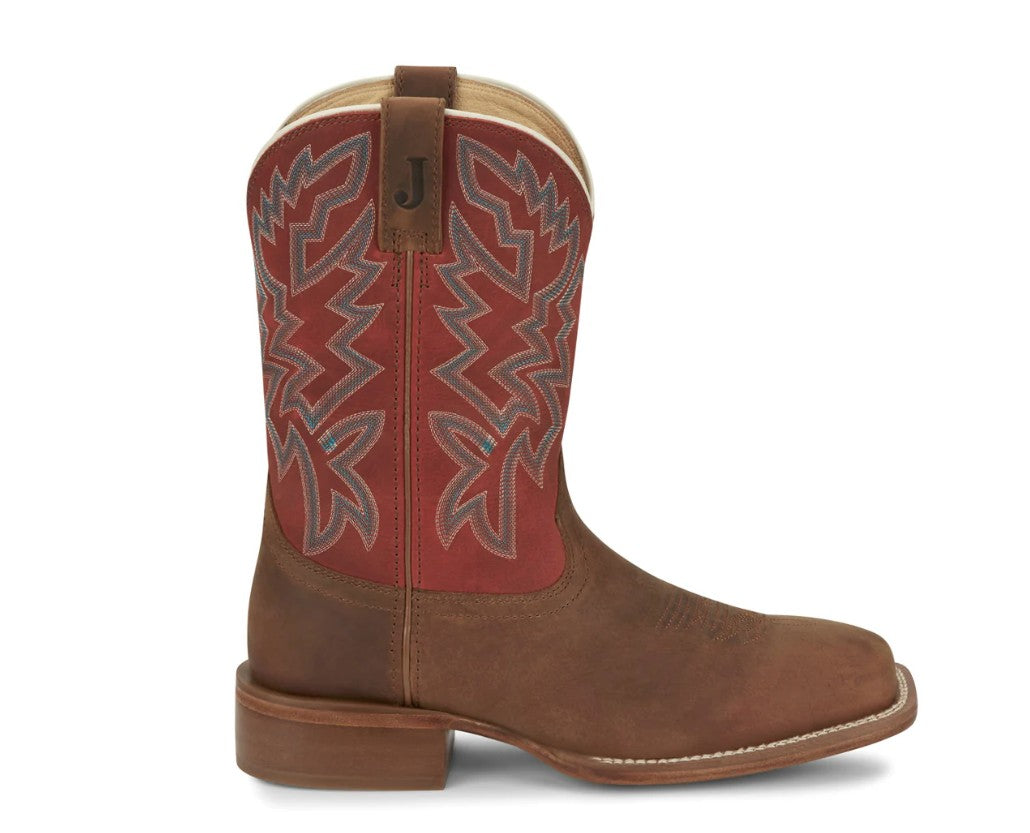 Justin Jackpot Brown Cowhide 11" Men Size 11 D, Square Toe Cowboy Boots, Grade A