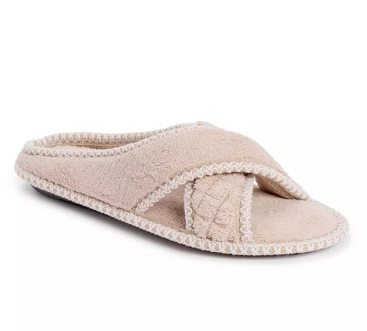 MUK LUKS Women's Size Medium (7-8) Ada Crossband Slippers, Honey Wheat (beige)