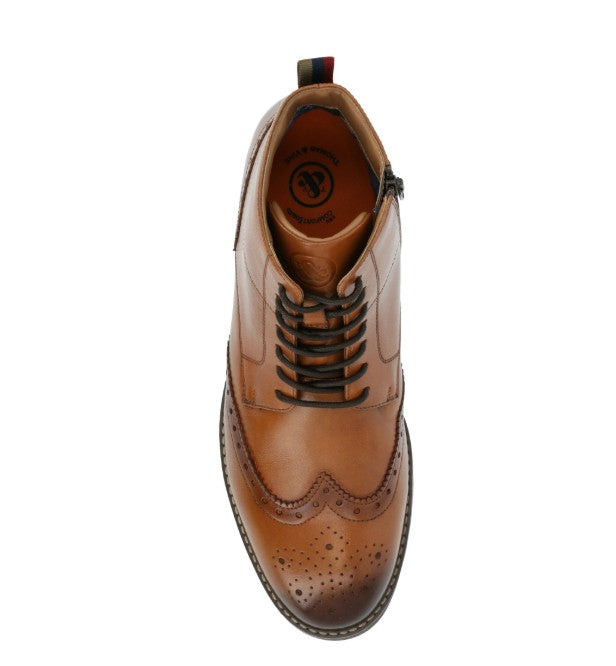 Thomas & Vine Men's Size 8, Edison Leather Wingtip Ankle Boots, Cognac