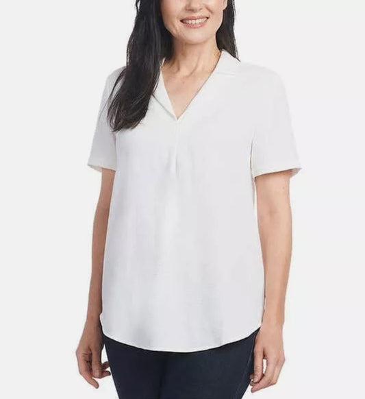 Hilary Radley Ladies' Size X-Small (0-2) Short Sleeve V-Neck Blouse, Ivory