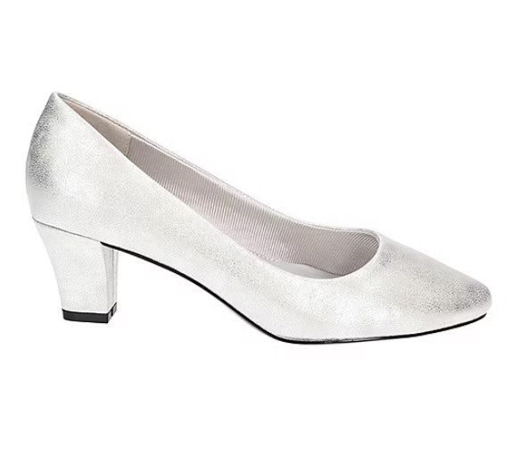 Easy Street Women's Size 8 M, Ballari Low Block Heel Pumps Dress Shoes, Silver