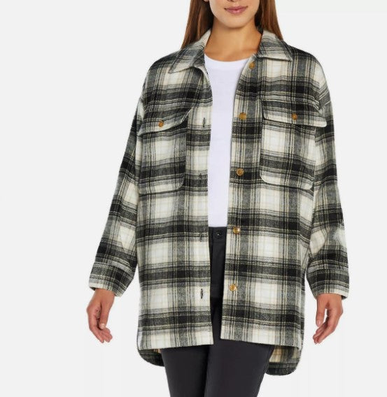 Banana Republic Ladies' Size X-Small Shirt Jacket, Black Plaid