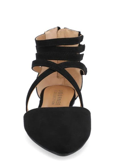 Journee Women's Size 9, Marlee D'orsay Straps Faux Suede Flats, Black